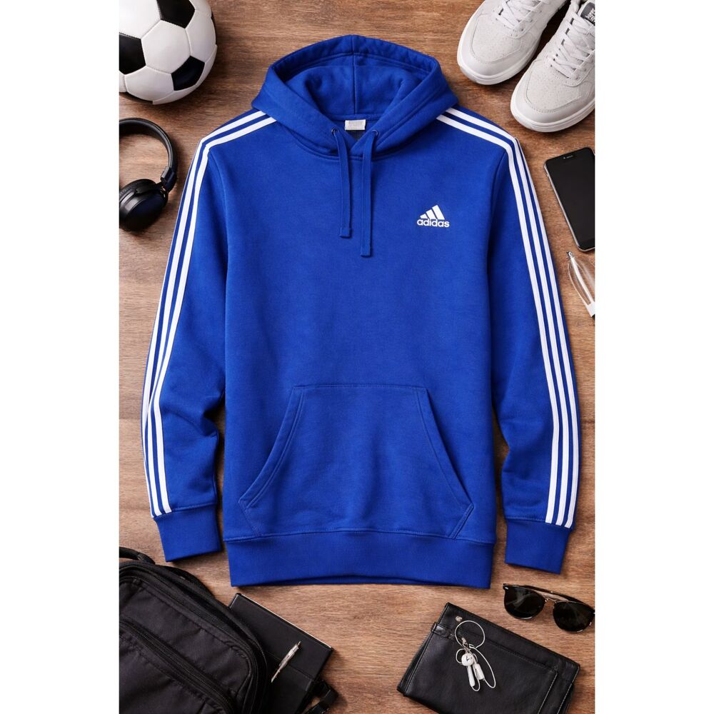 Adidas Sweat Hoodie Jacket Blue Stripe Men's Size M Medium (A30)